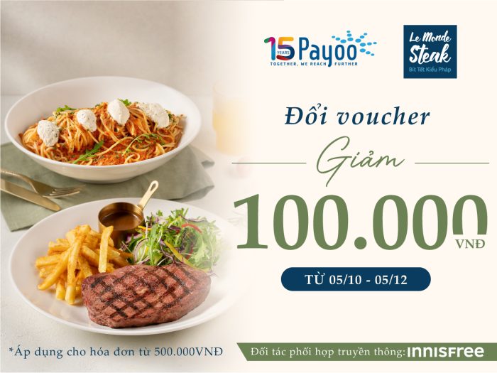 Nhận ngay Voucher 100.000đ Le Monde Steak khi mua mỹ phẩm Innisfree