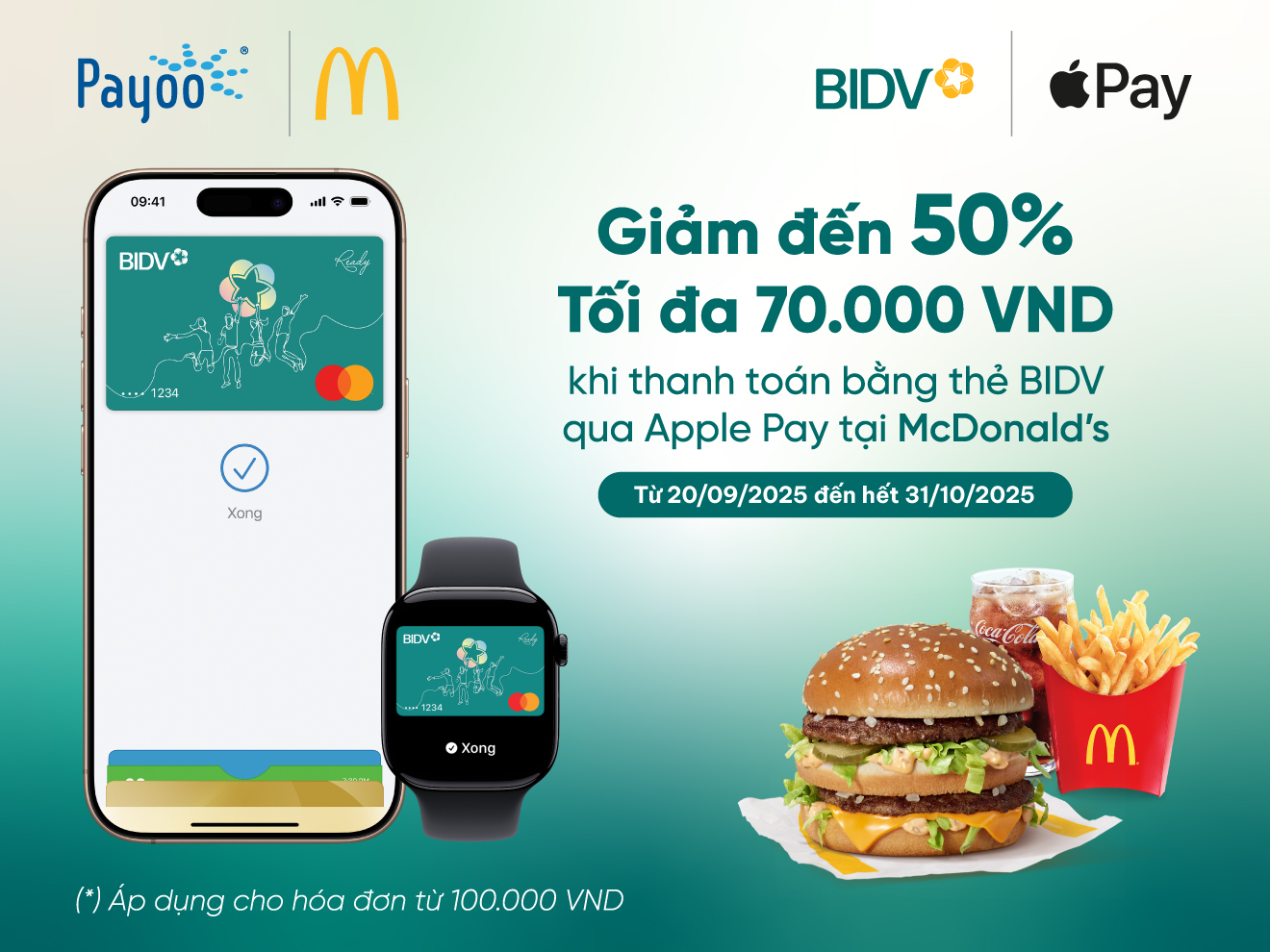 Chạm nhẹ Apple Pay BIDV, nhận ngay ưu đãi tại McDonald’s